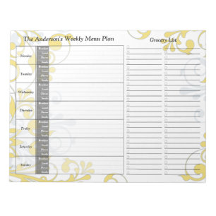 Bloco De Notas Planeador de Menu Personalizado Semanal Floral Ama