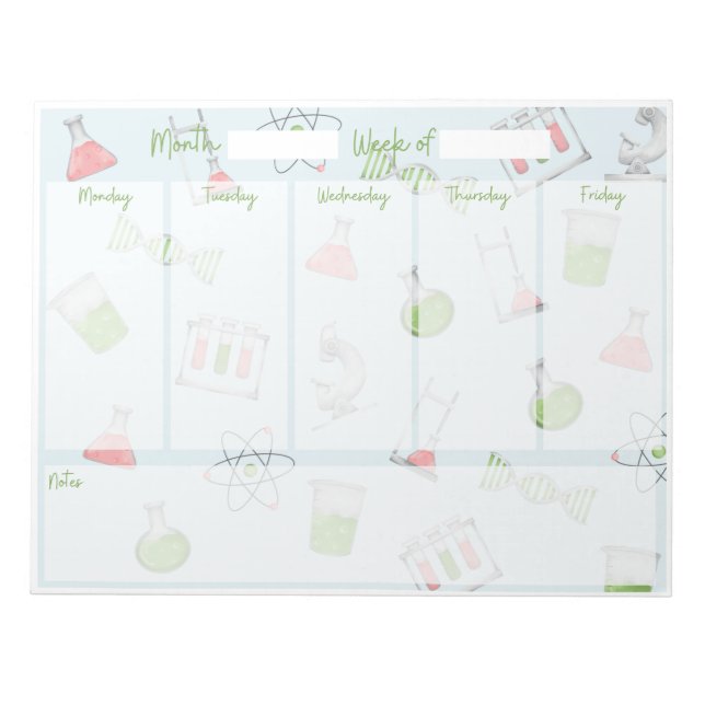 Bloco De Notas Planeador de Mesa Semanal de Ciências (Frente)