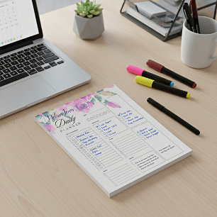 Bloco De Notas planeador diário personalizado com flores cor-de-r