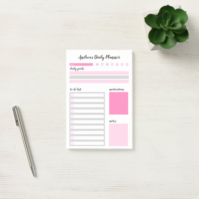 Bloco De Notas Planeador Diário Personalizado Rosa Moderno (Escritótio)