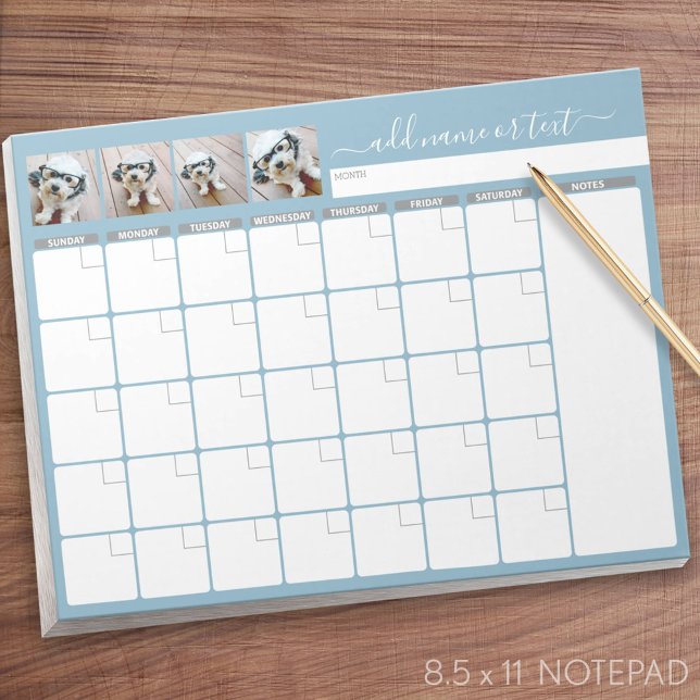 Bloco De Notas Planeador Mensal - moderno roteiro e azul fotográf (Monthly Planner Notepad - Personalized)