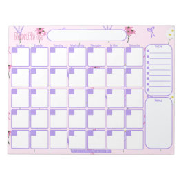 Bloco De Notas Planeador Mensal Personalizado | Padrão de flores 