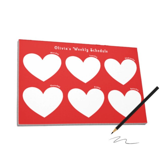 Bloco De Notas Planeador semanal com corações brancos (Criador carregado)