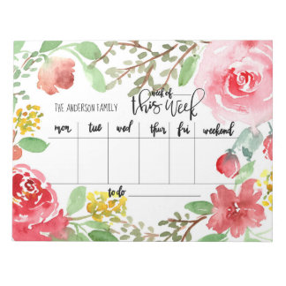 Bloco De Notas Planeador semanal de aquarela floral 