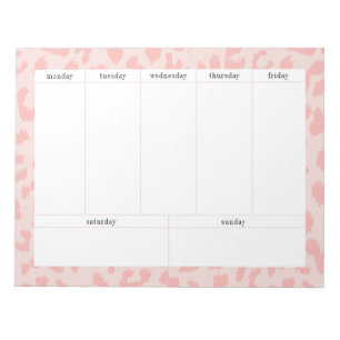 Bloco De Notas Planeador Semanal de Leopardo Cor-de-Rosa Simples