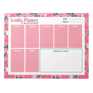 Bloco De Notas Planeador Semanal Floral Moderno de Nome Personali