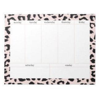 Bloco De Notas Planeador Semanal Pálido e Preto-Leopardo