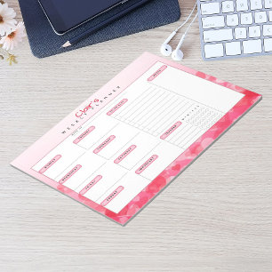 Bloco De Notas Planeador Semanal Personalizado de Corações Rosa