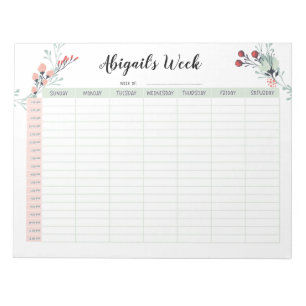 Bloco De Notas Planeador semanal por hora com início de domingo 