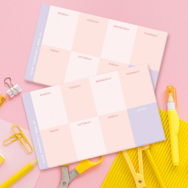 Bloco De Notas Planeador Semanal Púrpura Pink School Name (Criador carregado)