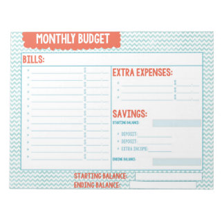 Bloco De Notas Planeamento de Orçamento Mensal para Turquesa e Co