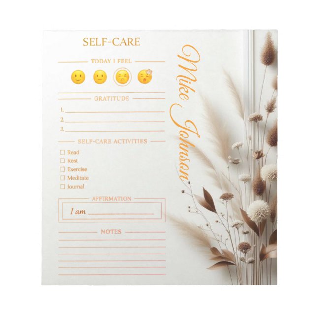 Bloco De Notas Planejador clássico de autocuidado dourado aquarel (Frente)