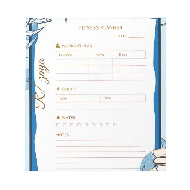 Bloco De Notas Planejador clássico dourado pastel fofo azul fitne (Frente)