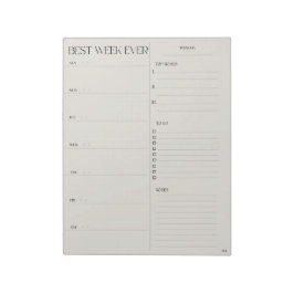 Bloco De Notas planejador da melhor semana - INÍCIO DO DOMINGO