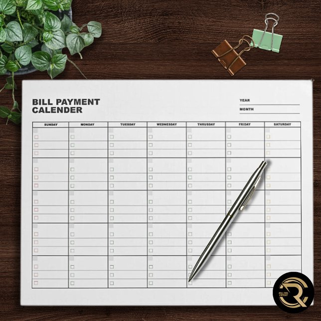 Bloco De Notas Planejador de Calendário de Pagamento de Contas (Criador carregado)