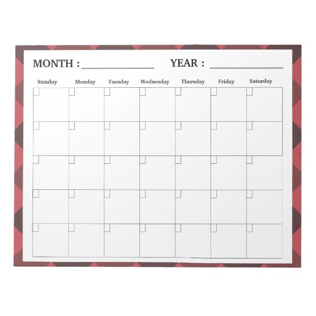 Bloco De Notas Planejador de Calendário de Vazios Mensais Elegant (Frente)