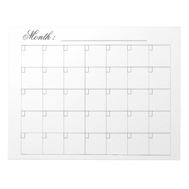 Bloco De Notas Planejador de Calendário Mensal preto Elegante (Frente)
