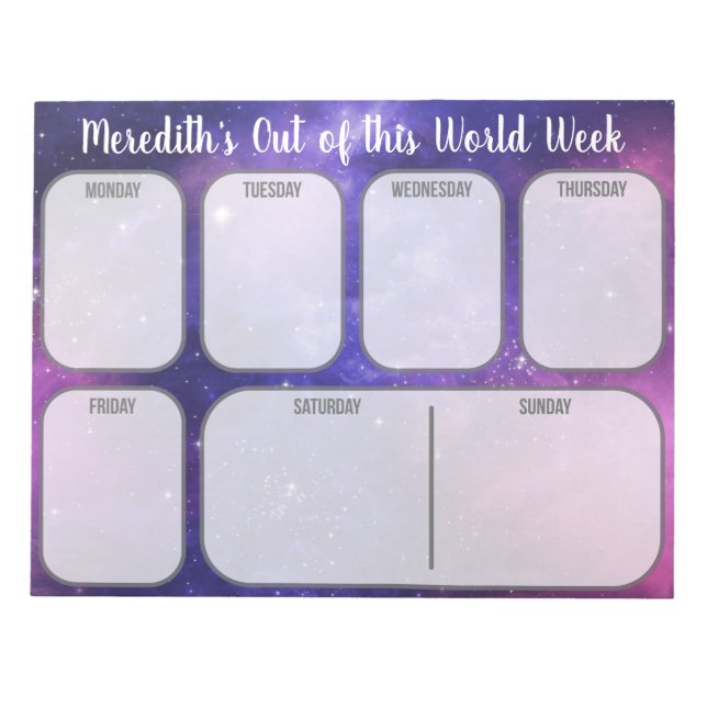 Bloco De Notas Planejador de Céu Noturno do Espaço Exterior Roxo  (Frente)