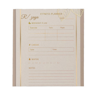 Bloco De Notas Planejador de fitness aquarela pastel dourada clás