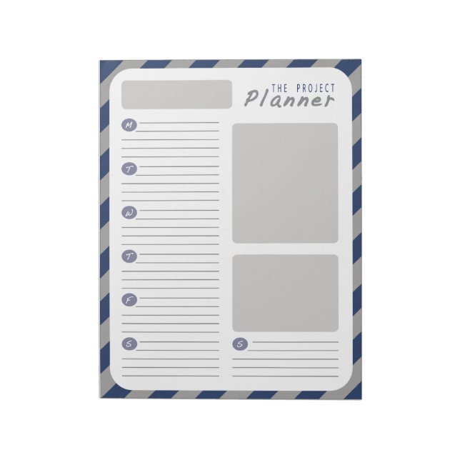 Bloco De Notas Planejador de projetos semanal - Azul e Cinza (Invertido)