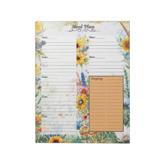 Bloco De Notas Planejador de Refeições de 7 Dias Fantasia Floral