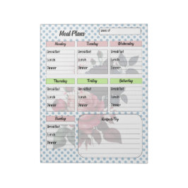 Bloco De Notas Planejador de Refeições de Rosas Rosa e Azul