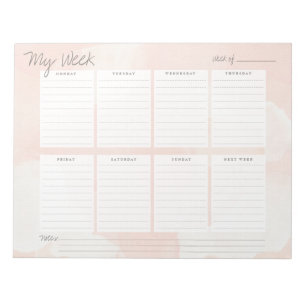 Bloco De Notas Planejador de Semana de Cores-d'Água Rosa Elegant