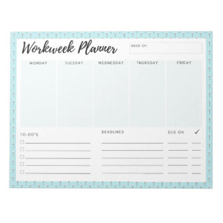 Bloco De Notas Planejador de Semana de Trabalho Azul