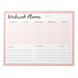Bloco De Notas Planejador de Semana de Trabalho Rosa