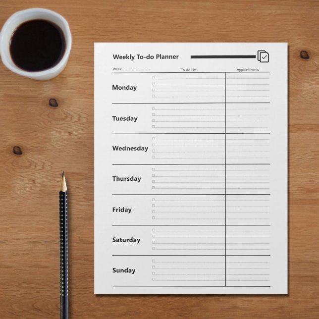 Bloco De Notas Planejador de Tarefas Semanais (Weekly To-do Planner Notepad)