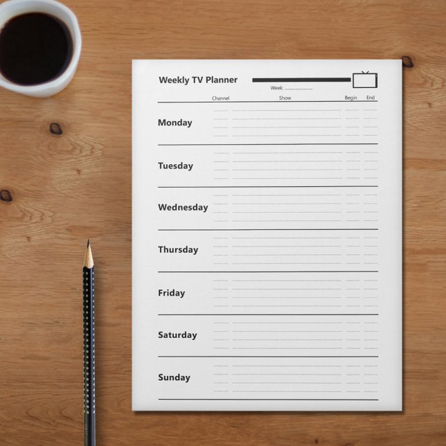 Bloco De Notas Planejador de TV semanal (Weekly TV Planner Notepad)