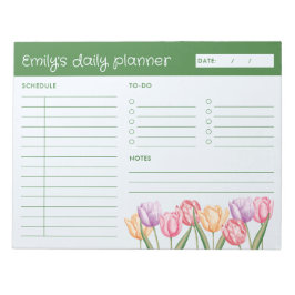 Bloco De Notas Planejador Diário de Flores de Tulipa em Aquarela 