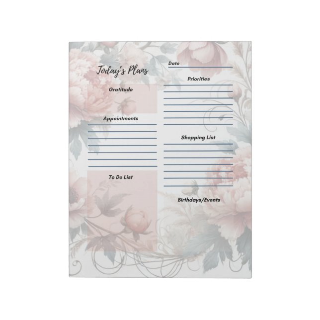 Bloco De Notas Planejador Diário Design Floral Peônia Empoeirada (Invertido)