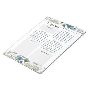 Bloco De Notas Planejador Diário Floral Azul Bege