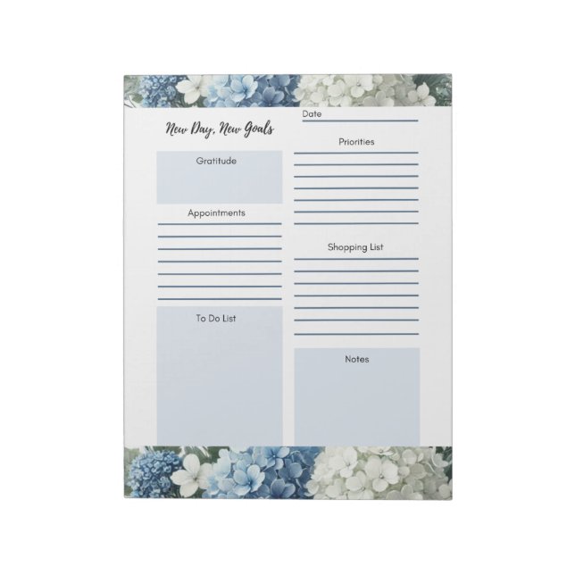 Bloco De Notas Planejador Diário Floral Branco Azul (Invertido)