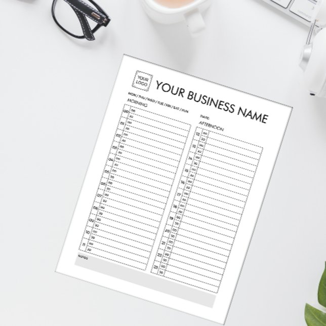 BLOCO DE NOTAS PLANEJADOR DIÁRIO INTERVALO DE 30 MINUTOS ADICIONA (ADD YOUR LOGO AND BUSINESS NAME DAILY CALENDAR WITH TIME SLOTS 30 MINUTES )