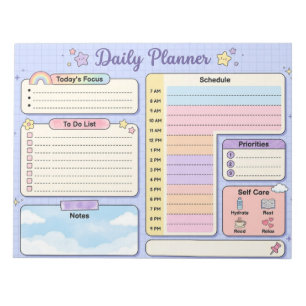 Bloco De Notas Planejador Diário Kawaii Pastel em Grid