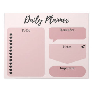 Bloco De Notas Planejador Diário Minimalista Coração Rosa Empoeir