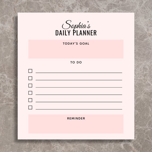 Bloco De Notas Planejador Diário Para Fazer Script Blush Rosa Blo (Criador carregado)