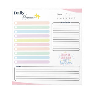 Bloco De Notas Planejador Diário Pastel - Lista de tarefas, lembr