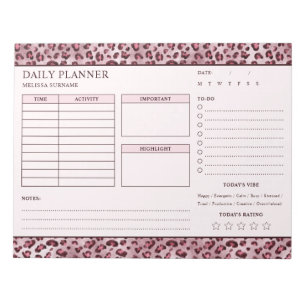 Bloco De Notas Planejador Diário Sem Data com Estampa de Leopardo
