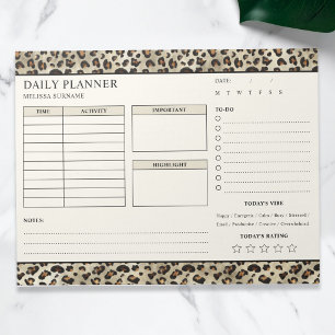 Bloco De Notas Planejador Diário Sem Data Estampa de Leopardo Par