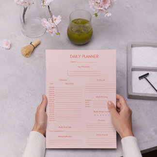 Bloco De Notas Planejador e Rastreador Diário Rosa Vermelho