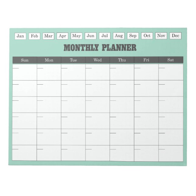 Bloco De Notas Planejador Mensal Calendário Simples Azul-Celeste (Frente)