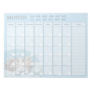 Bloco De Notas Planejador Mensal com Gatinho Sonolento