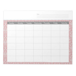 Bloco De Notas Planejador Mensal de Calendário de Coral Damask Bl