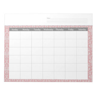 Bloco De Notas Planejador Mensal de Calendário de Coral Damask Bl