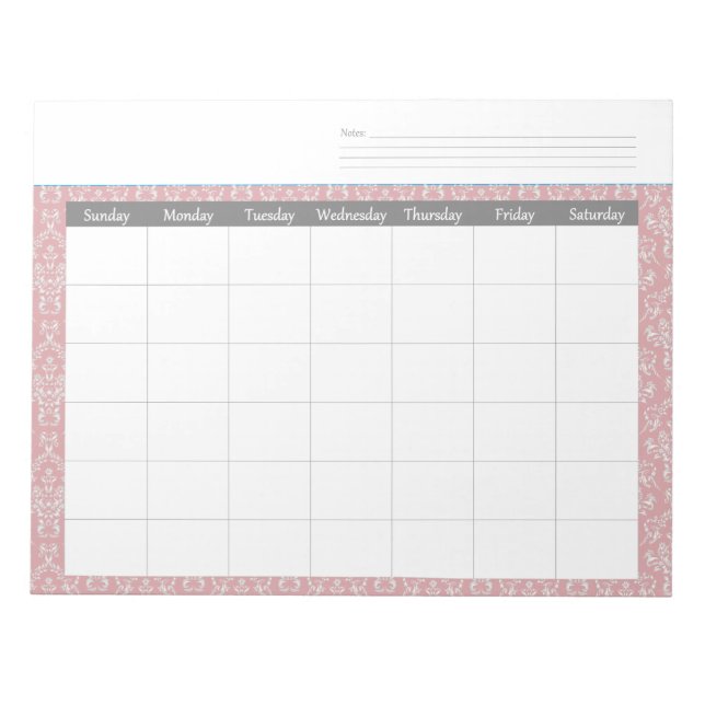 Bloco De Notas Planejador Mensal de Calendário de Coral Damask Bl (Frente)
