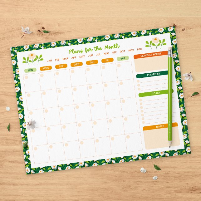 Bloco De Notas Planejador Mensal de Domingo Spring Daisies & Vine (Criador carregado)
