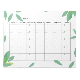 Bloco De Notas Planejador Mensal Minimalista Verde Fresco Sem Dat